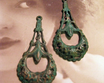 Verdigris Patina Filigree Earrings Drops 491VER x2