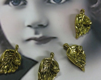Antique Brass Plated Leaf with Ladybug Charms 1145GOL x4