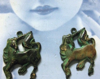 Verdigris Patina Brass Unicorn Charms 144VER x2