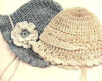 Crochet Baby Hat Pattern , Easy and Summery Thread Crochet Baby Cap Three Sizes with Flower, permission