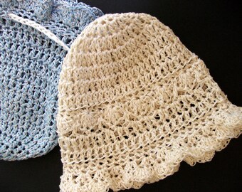 Crochet Baby Hat Pattern , Easy and Summery Thread Crochet Baby Cap Three Sizes with Flower, permission