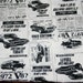 Timeless Treasures Black and White Old Car Ad's Muscle Car- 1 yard cotton quilt fabric