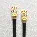 Hairstick Pair Happy Tigers Porcelain with Gold