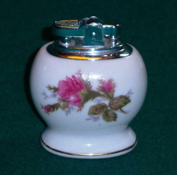 Vintage Made in Japan Ceramic Table Lighter Floral Spray Motif