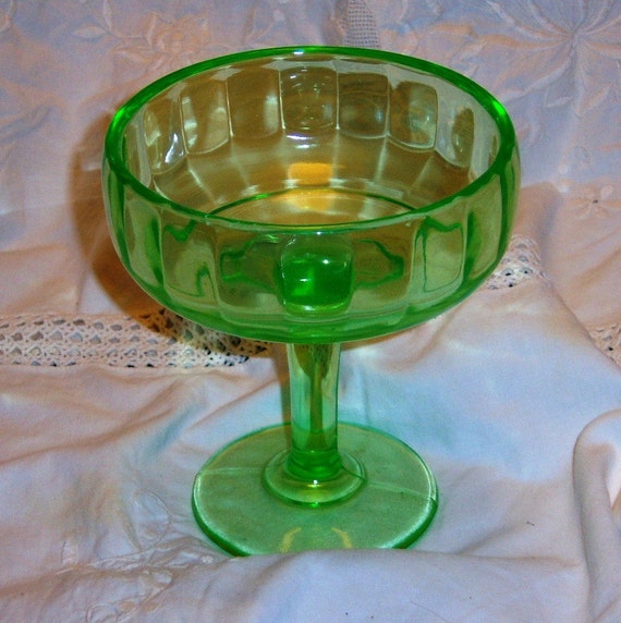 Green Depression Glass Stemmed Compote