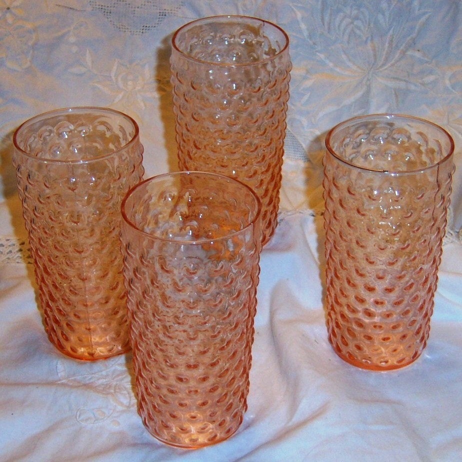 Pink Depression Glass Hobnail Tumblers by MacBeth Evans