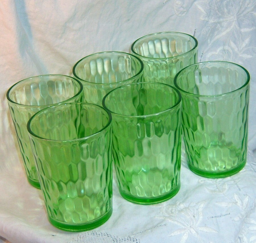 6 Green Depression Glass Tumblers