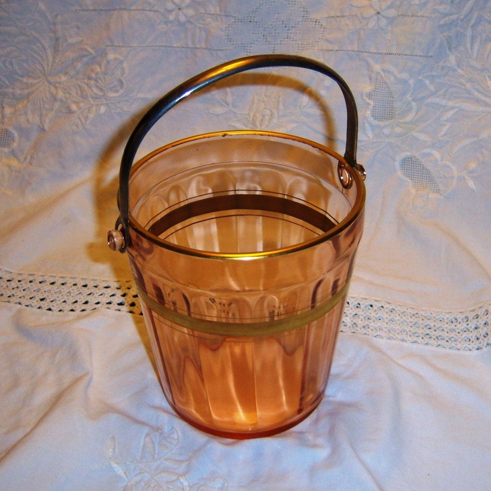 Pink Depression Glass Ice Bucket with Gold by UknowUneedAnother