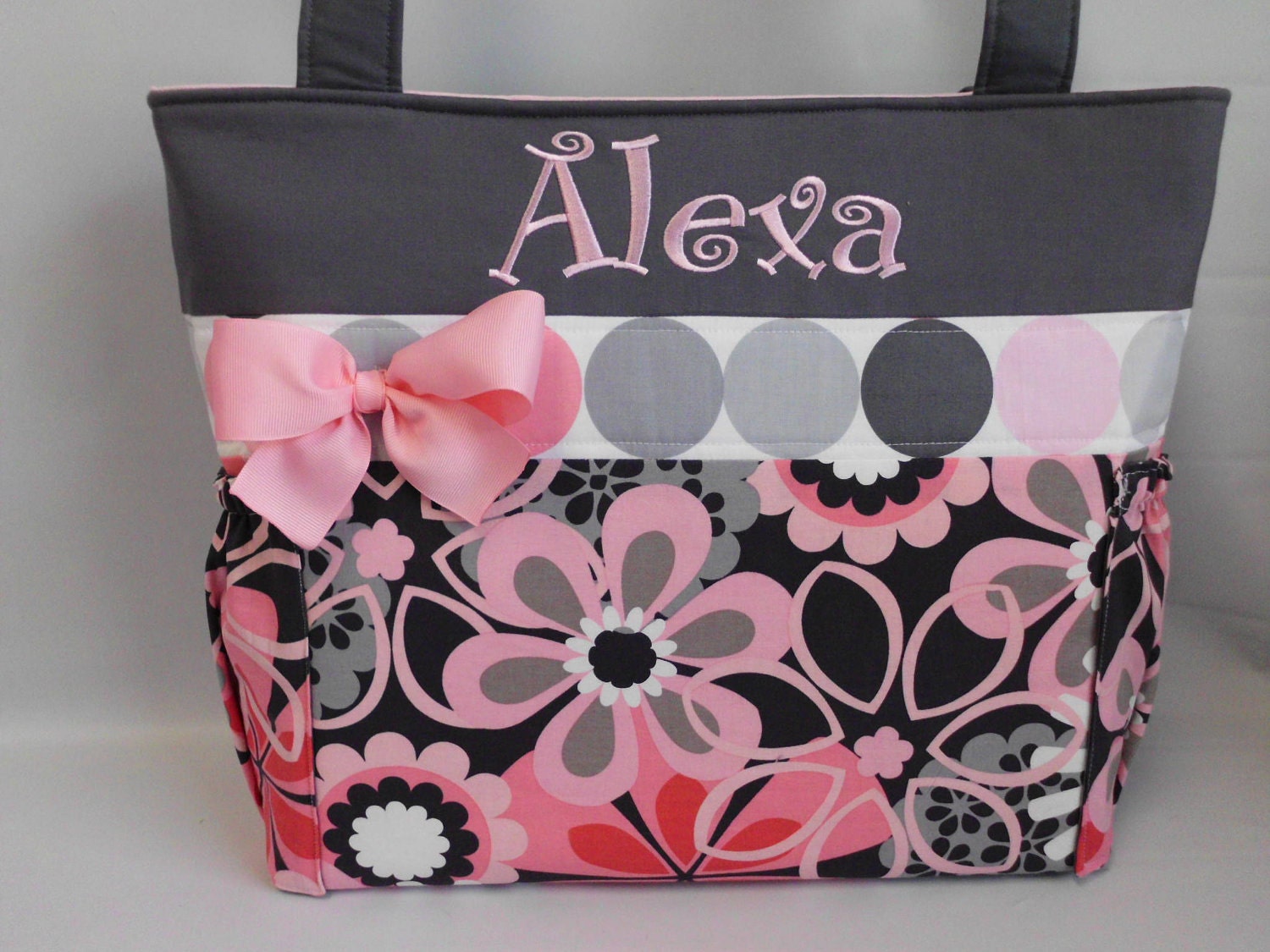 FLOWER Shower PINK and Gray Floral ... Diaper Bag ...