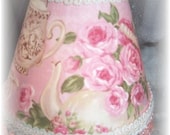 Teapots and Cottage Style Chic Cabbage Roses with Pink Beading MINI Lampshade Chandelier Shade Lighting