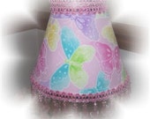 Pink Glitter Sparkle Butterflies for Lil' Girls Room with Pink Beading LAMPSHADE Accent Shade