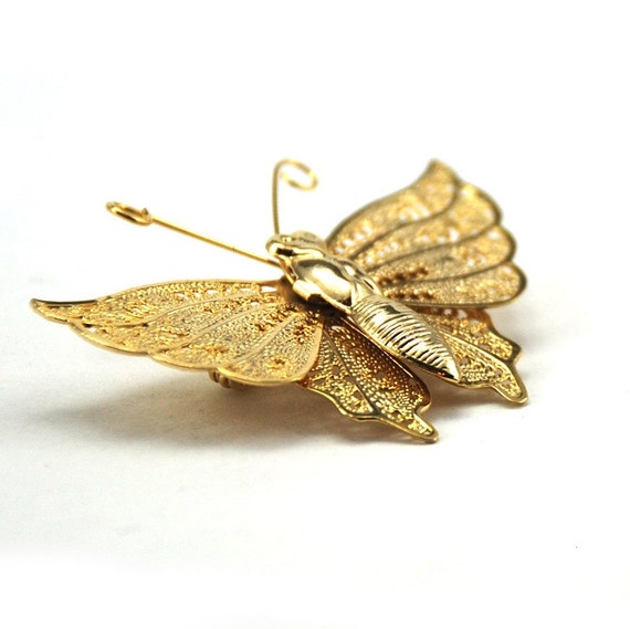 1970s Gold Tone Butterfly Pin Brooch by DeckMe on Etsy