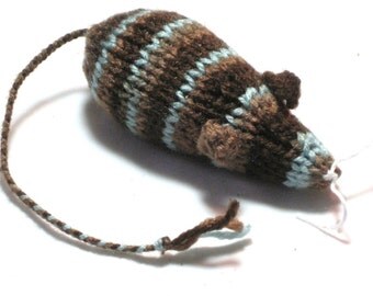 Knit Catnip Mouse Cat Toy with Mint Chocolate Stripes