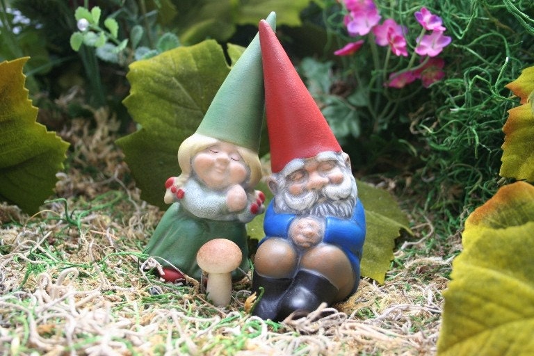 Miniature Garden Gnomes In Love Mr & Mrs Gnome Couple