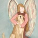 Golden Retriever with Angel / Lynch signed folk art print