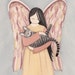 Gray tiger (tabby) cat with angel / Lynch signed folk art print