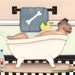 Boxer fills tub at bath time / Lynch signed folk art print