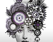 Steampunk Digital Art Collage  "Viola" Purple/Leopard/Key
