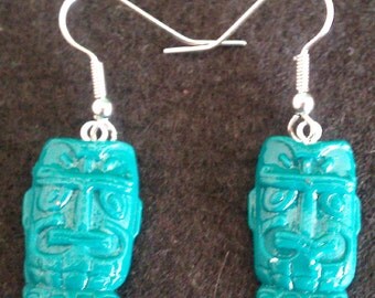 Zombie green tiki earrings, tiki, tiki earrings