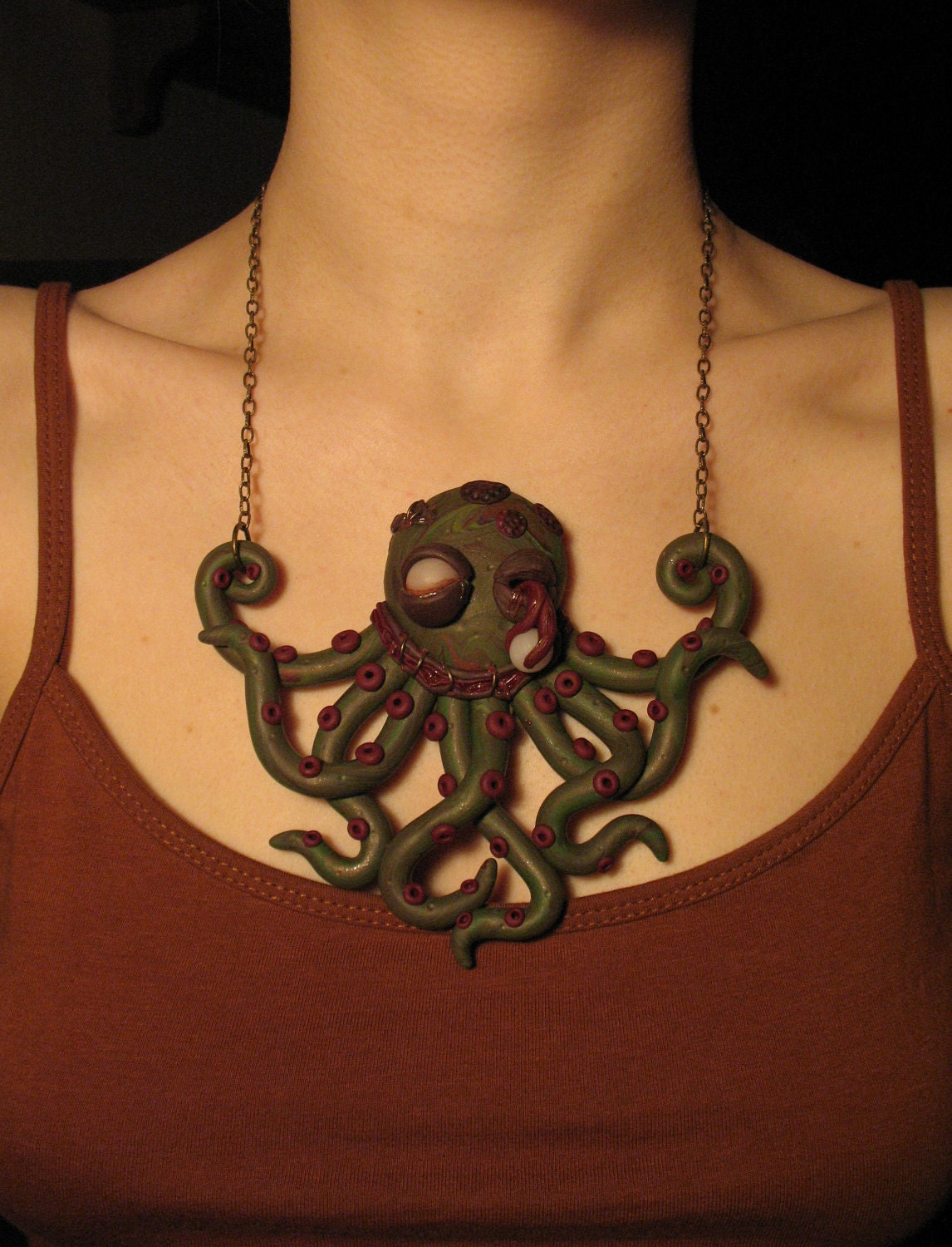 Zombie Octopus Necklace Polymer Clay Horror Jewelry