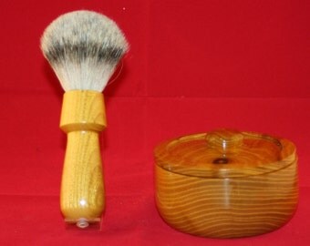 Covered shaving brush and bowl in osage orange.