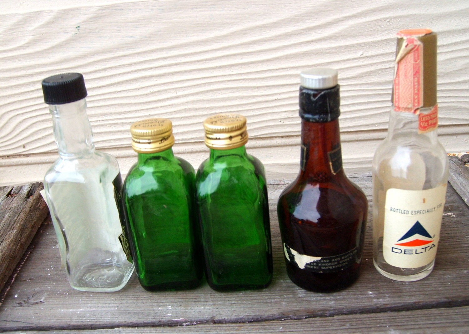 5 Vintage glass EMPTY miniature liquor bottles by whydjabuythat