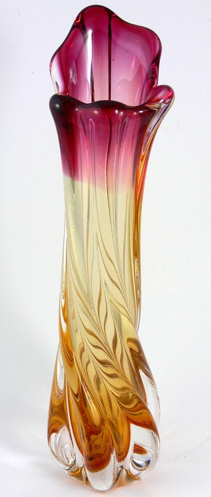 Vintage Large Murano Art Glass Vase Pink And By Jollypollypickins 1774