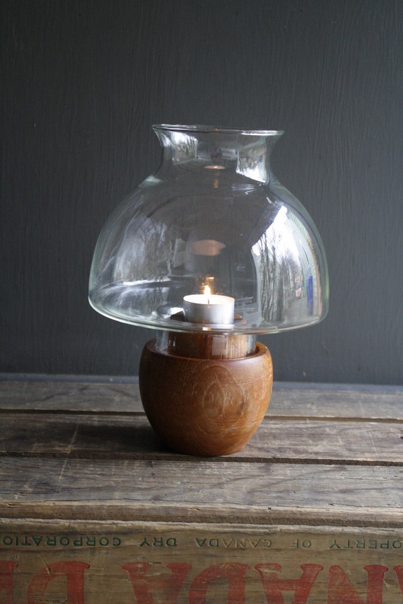 vintage wood and glass candle holder