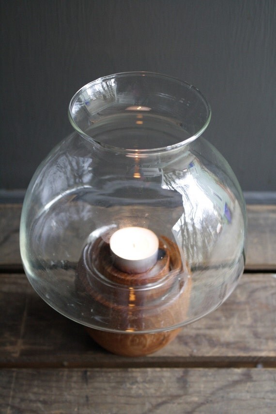 vintage wood and glass candle holder
