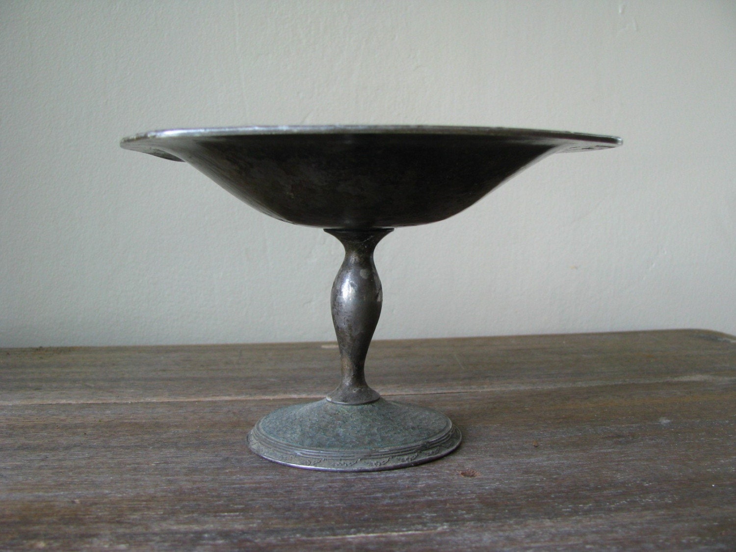 antique hammered silver PEDESTAL bowl