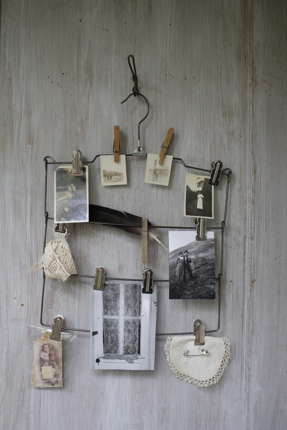 vintage wire hanger with clips