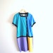 80s color block dress // soft rayon blend in bright color blocking // vintage 80s dress