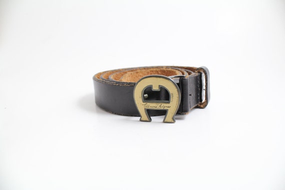 70s vintage Etienne Aigner belt / black leather belt / small
