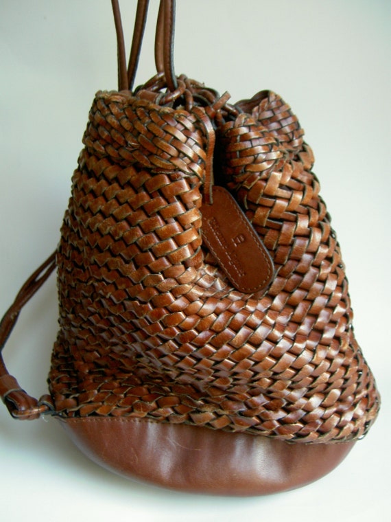 ETIENNE AIGNER Woven Leather SLING Bucket Bag