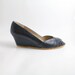 sz 6 - 6.5 vintage shoes / leather peeptoe wedges / ruched leather / 36 - 37