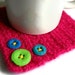 HOT PINK Coasters Felted with Felt Buttons Set of 4