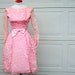 Vintage Pink Lace Party Dress S XS Pouf Hem Sheer Sleeves Satin Bow