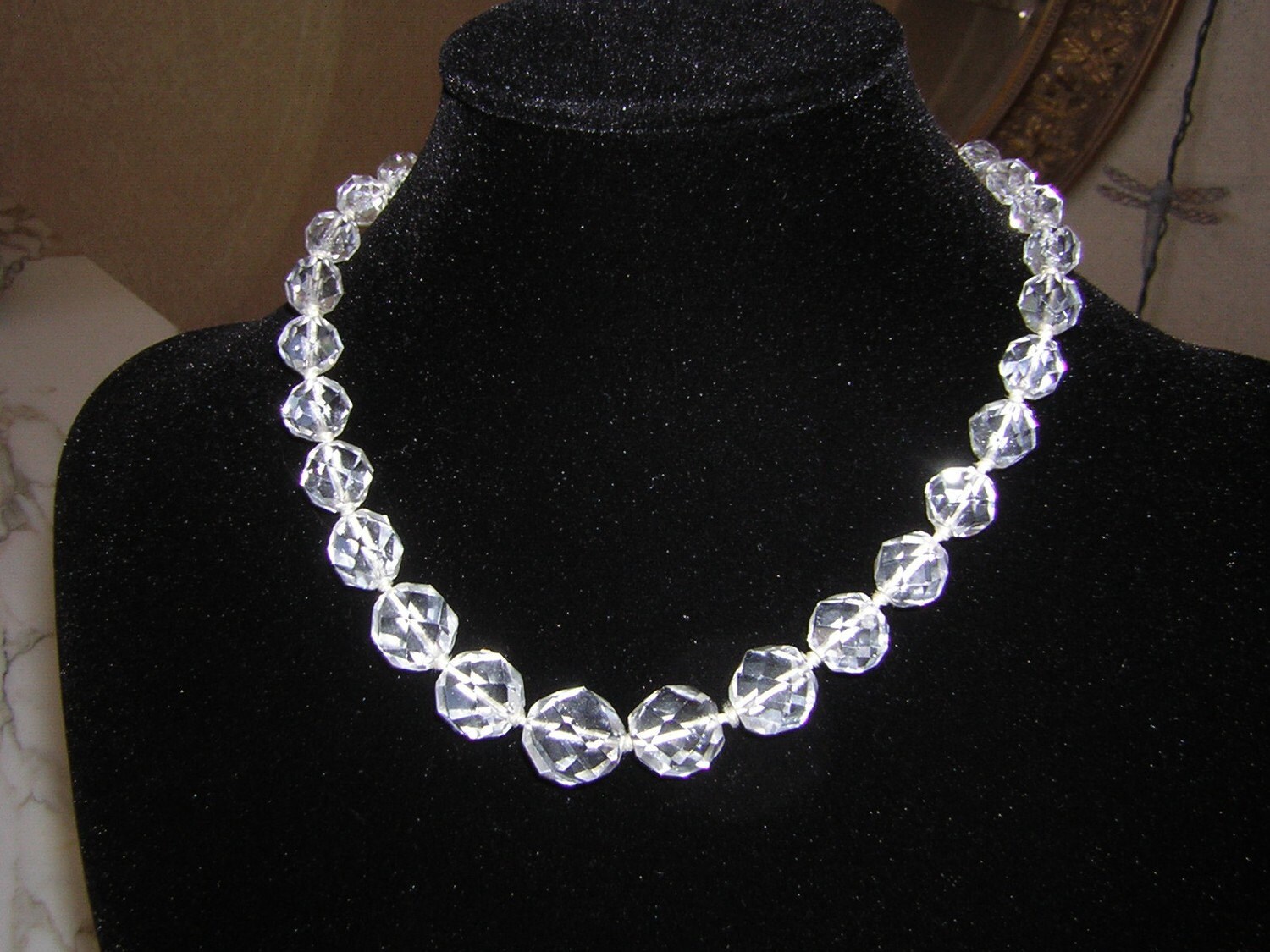 Vintage 1940s Crystal Necklace Choker Graduated Hand Knotted