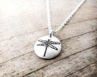 Tiny dragonfly necklace, silver dragonfly jewelry, dragonfly pendant
