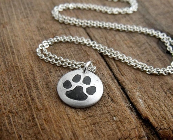 Tiny cat paw print necklace in silver by lulubugjewelry on Etsy