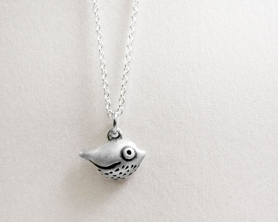 Very tiny bird necklace silver by lulubugjewelry on Etsy