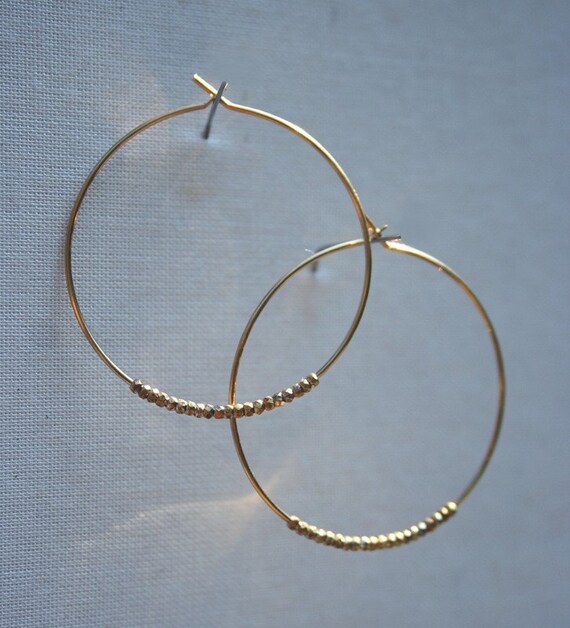 Items similar to Beaded hoop earrings 14k gold fill Simple delicate