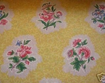 Floral Lee Jofa Fleurs Sur Corail Cotton DESIGNER FABRIC SAMPLE Yellow
