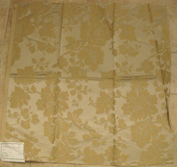 Gold Taupe Embroidered Damask Rayon Cotton Designer Fabric