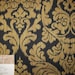 Soft Black Stirated Gold Damask Tapestry Designer Fabric Sample Highland Court