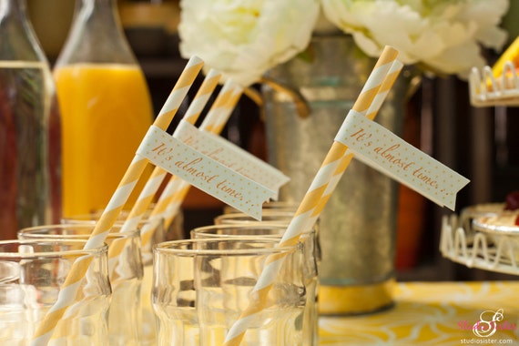 It's Almost Time- Baby Shower Straw Flags- Set of 12 Il_570xn
