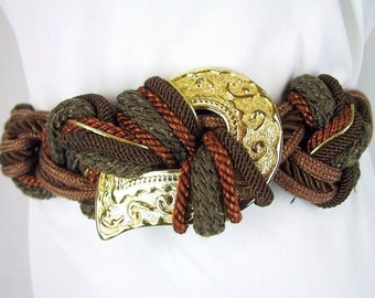Vintage 1980's Chunky Brown Woven Belt, Modern Size 4, Extra Small