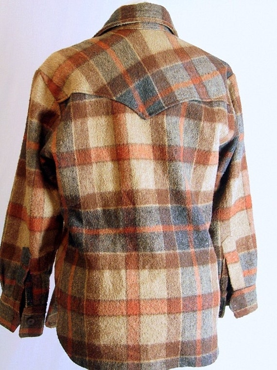 Mens Vintage Coat Brown and Tan Plaid CPO Jacket Size Small