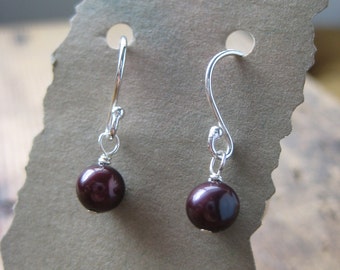 SALE Red Pearl Sterling Silver Earrings, Simple Easy Style, Gifts for ...