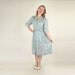 50s Light Blue Feather Print Shirtwaist Dress XL/Plus